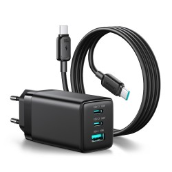 Joyroom JR-TG10 65W GaN 2x USB-C + USB-A wall charger with 100W USB-C - USB-C 1.2m cable - black