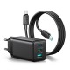 Joyroom JR-TG10 65W GaN 2x USB-C + USB-A wall charger with 100W USB-C - USB-C 1.2m cable - black