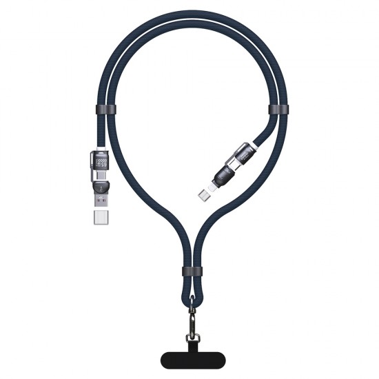 Dudao L20Max 65W 4-in-1 Cable with Lanyard USB-C to USB-C with Lightning and USB-A Adapters - Blue