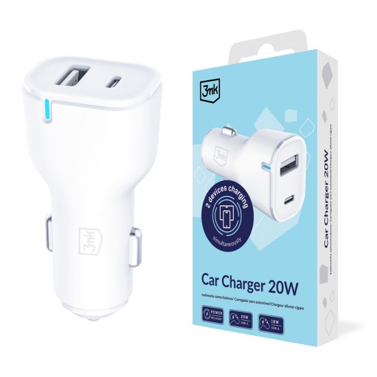 3mk Car Charger 20W PD3.0 QC 3.0 USB 1A1C - White