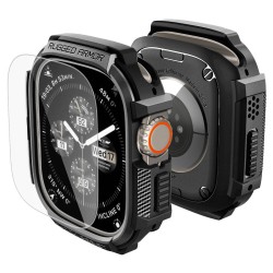 Etui Spigen Rugged Armor + Szkło hartowane 9H na Apple Watch Ultra 49 mm - czarne matowe