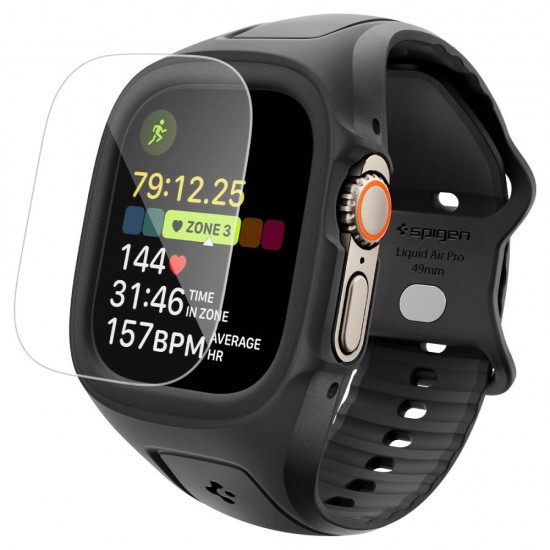 Pasek z obudową Spigen Liquid Air Pro + Szkło hartowane 9H na Apple Watch Ultra 49 mm - czarny