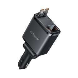 Orico Twin Reach 45W USB-A + USB-C Car Charger with Two Retractable USB-C Cables - Black