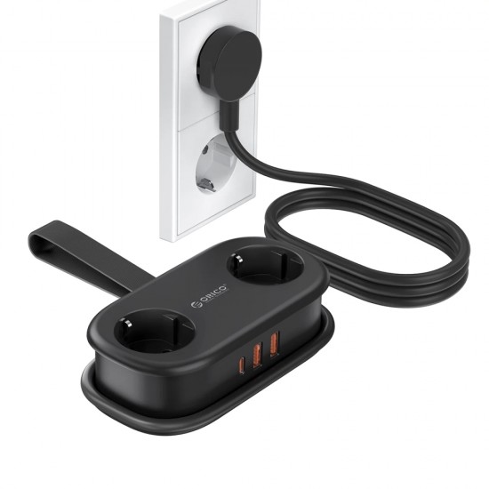 Orico AP3 20W GaN 5in1 Power Strip 2x AC + 2x USB-A + 1x USB-C - Black