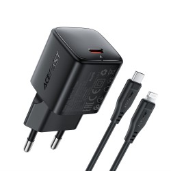 Acefast A118 30W GaN USB-C Wall Charger with 1.2m USB-C to Lightning Cable - Black