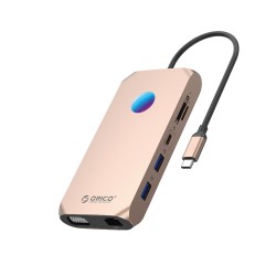 Orico XCR 12in1 RGB USB-C Docking Station 3x USB-A 3.1 1x USB-A 2.0 1x USB-C PD 100W 1x USB-C 3.1 1x HDMI 1.4 4K 30Hz 1x VGA 1080p 1x microSD/SD 3.0 1x RJ Gigabit Ethernet 1x Audio CTIA 3.5mm - Rose Gold