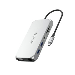 Orico XCR 12in1 USB-C Docking Station 2x USB-A 3.1 1x USB-A 2.0 1x USB-C PD 100W 1x USB-C 3.1 2x HDMI 2.0 4K 60 Hz 1x VGA 1080p 1x SD 3.0 1x microSD 3.0 1x RJ45 Gigabit Ethernet 1x audio CTIA 3.5 mm - Gray