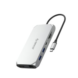 Orico XCR 12in1 USB-C Docking Station 2x USB-A 3.1 1x USB-A 2.0 1x USB-C PD 100W 1x USB-C 3.1 2x HDMI 2.0 4K 60 Hz 1x DisplayPort 1.4 4K 60 Hz 1x SD 3.0 1x microSD 3.0 1x RJ45 Gigabit Ethernet 1x audio CTIA 3.5 mm - silver