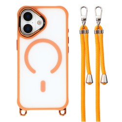 iPhone 17 Case with Adjustable Crossbody Lanyard and MagSafe Compatible Camera Frame as a Stand - Orange