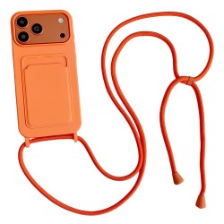 iPhone 17 Pro / 18 Pro Silicone Case with Card Pocket and Crossbody Strap - Orange