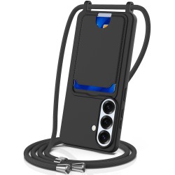Samsung Galaxy S26 TPU Case with Card Holder and Crossbody Lanyard - Black