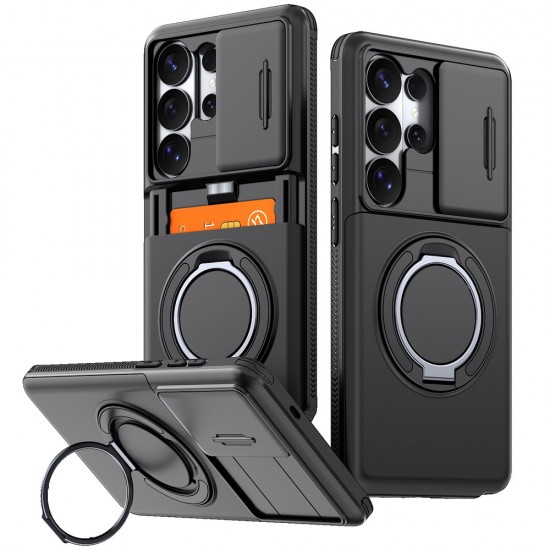 Samsung Galaxy S26 Ultra Magnetic Case with 360° Metal Ring and Camera Cover - Black