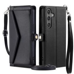 Samsung Galaxy A56 5G Leather Wallet Case with Stand Function and Straps - Black