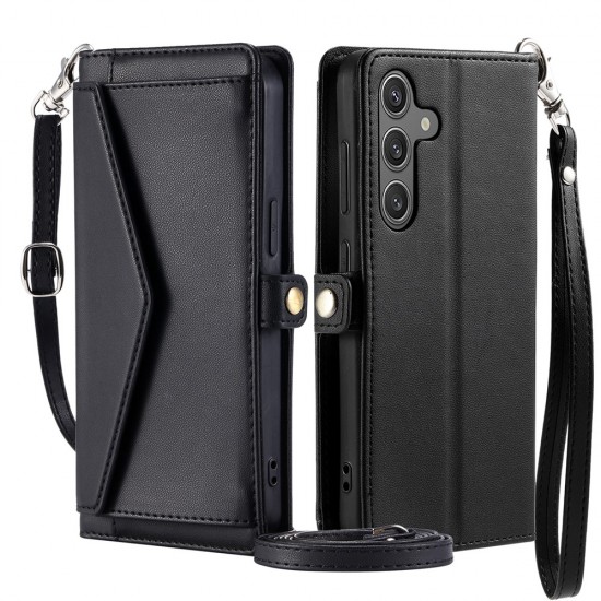 Samsung Galaxy A56 5G Leather Wallet Case with Stand Function and Straps - Black