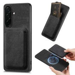 Samsung Galaxy S26 Case with Detachable Card Holder, MagSafe Compatible, Synthetic Leather - Black