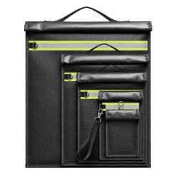 Set of 5 Fireproof RFID Blocking Bags OTN-5R with Handle and Reflector - Black