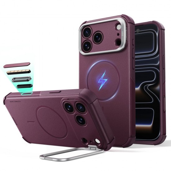 ESR Cyber ​​Tough Kickstand MagSafe Case for iPhone 18 Pro / 17 Pro - Burgundy