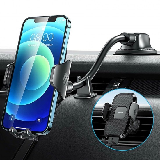 Joyroom car phone holder with flexible arm for dashboard or windshield, black (JR-ZS259)