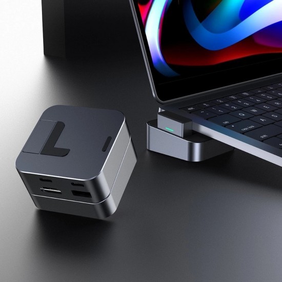 Hub Joyroom S-H121 USB-C stand - USB-A 3.0 / RJ45 / HDMI / USB-C / Thunderbolt for MacBook Pro - gray