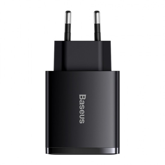 Baseus Compact fast charger 2x USB / USB Type C 30W 3A Power Delivery Quick Charge black (CCXJ-E01)
