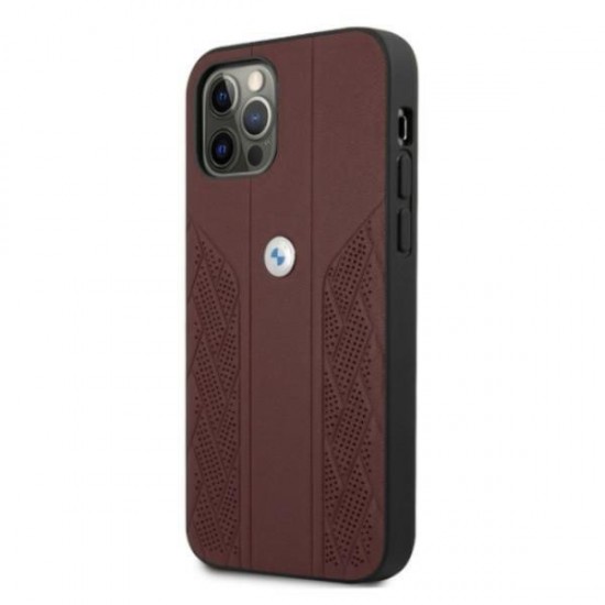 BMW Leather Curve Perforate Case for iPhone 12 Pro Max - Red