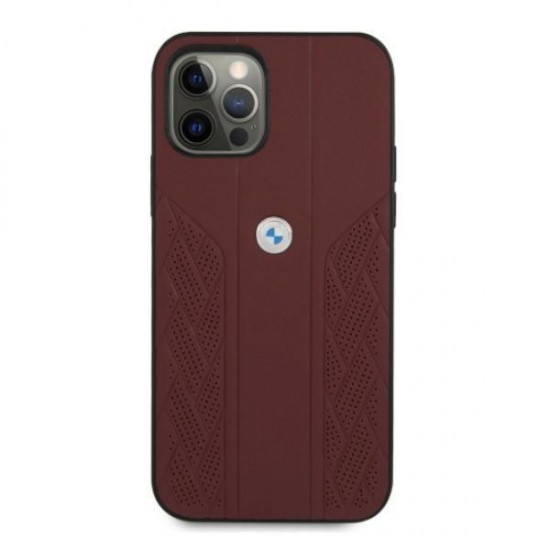 BMW Leather Curve Perforate Case for iPhone 12 Pro Max - Red