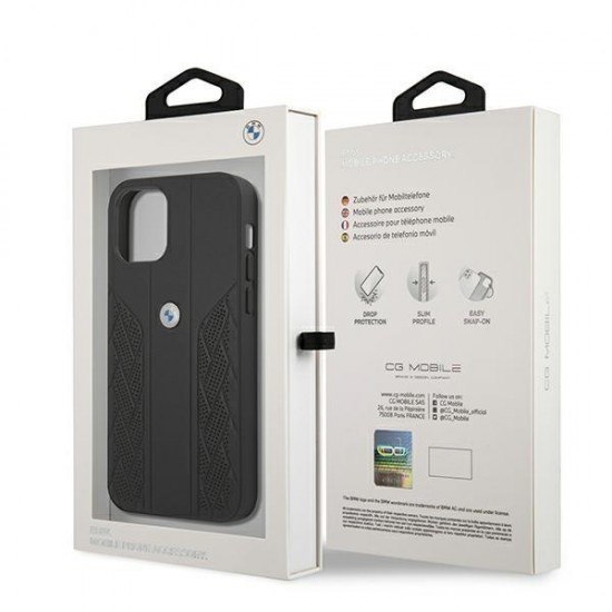 BMW Leather Curve Perforate Case for iPhone 12 mini - Black