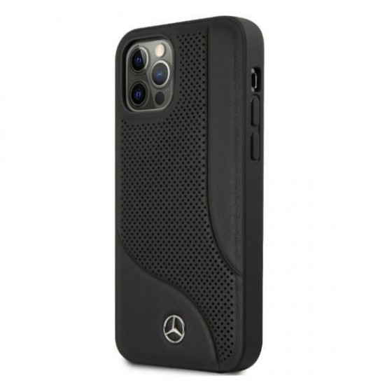 Mercedes Leather Perforated Area Case for iPhone 12 Pro Max - Black
