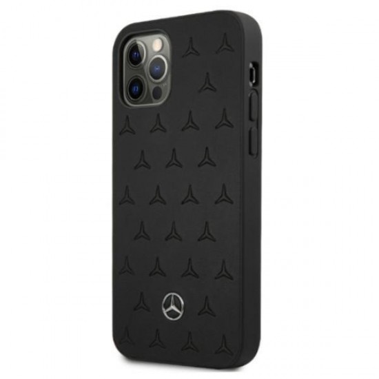 Mercedes Leather Stars Pattern Case for iPhone 12 Pro Max - Black