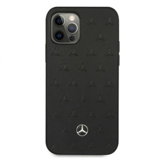 Mercedes Leather Stars Pattern Case for iPhone 12 Pro Max - Black