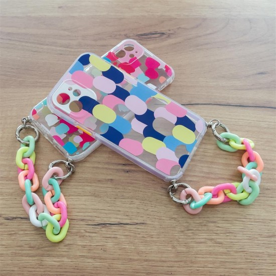 Color Chain Case gel flexible elastic case cover with a chain pendant for iPhone XS / iPhone X multicolour