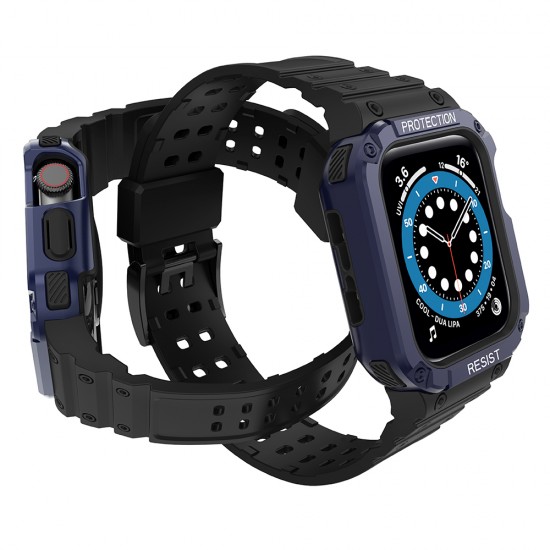 Protect Strap Band for Apple Watch 42/44/45mm Armored Case Strap - Black, Blue