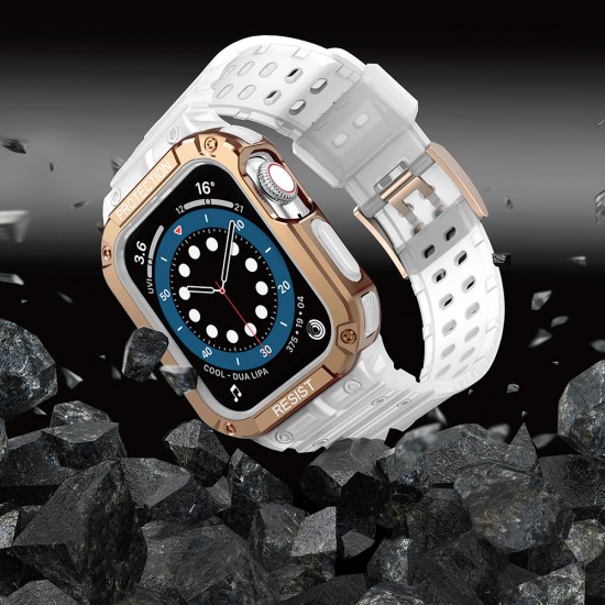 Protect Strap Band for Apple Watch 42/44/45mm Armored Case Strap - White, Rose Gold