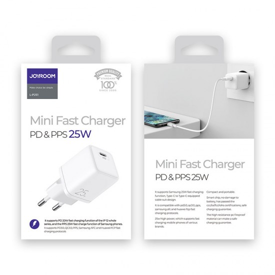 Joyroom fast wall charger USB Type C 25W 3A EU plug white (L-P251)