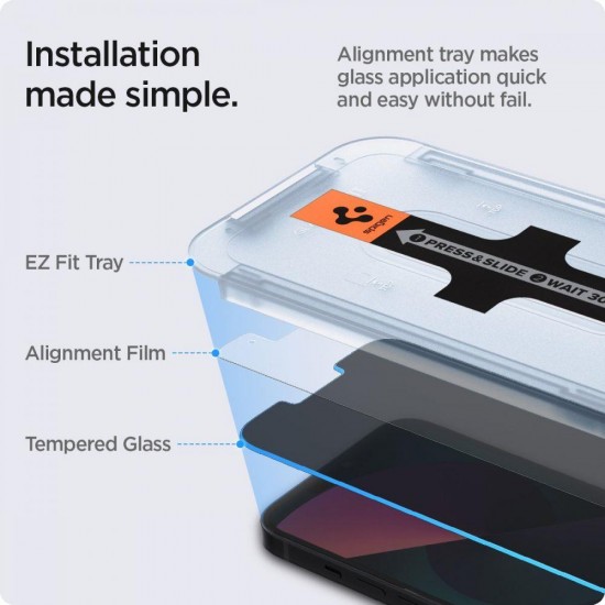 Spigen Glas.tR EZ Fit Privacy Tempered Glass for iPhone 13 / 13 Pro / 14 / 16e / 17e - 2 pcs.