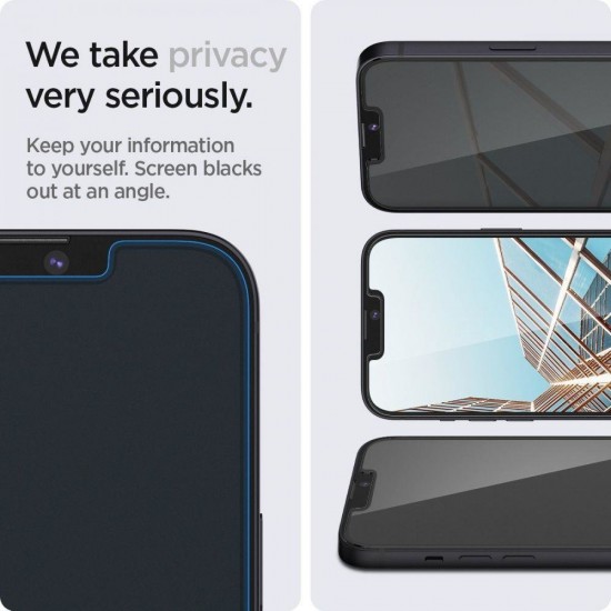 Spigen Glas.tR EZ Fit Privacy Tempered Glass for iPhone 13 / 13 Pro / 14 / 16e / 17e - 2 pcs.