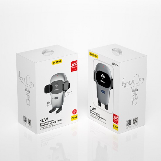 Dudao Automatic Car Holder with Built-in Qi 15W Wireless Charger Gray (F20xs)