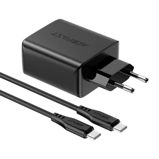 Acefast 2in1 wall charger 2x USB-C / USB-A 65W, PD, QC 3.0, AFC, FCP (set with USB-C 1.2m cable) black (A13 black)