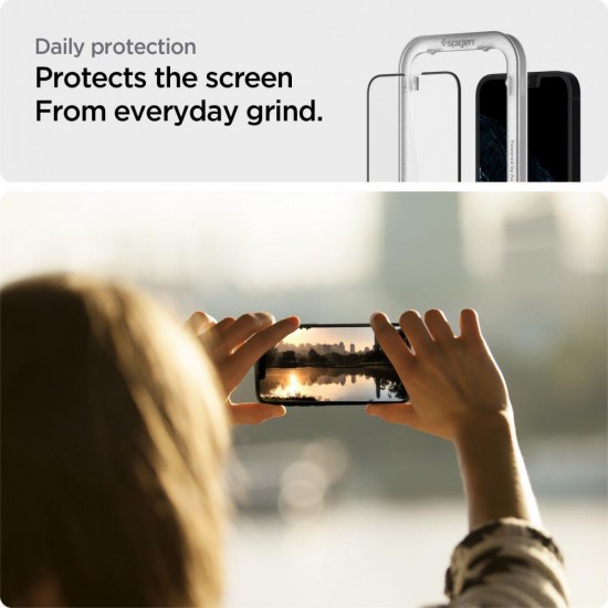 Spigen ALM Glass FC tempered glass for iPhone 13 / 13 Pro / 14 / 16e / 17e - black 2 pcs.