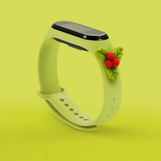 Strap Xmas for Xiaomi Mi Band 3 / 4 Christmas Silicone Strap Bracelet with Holly - Green