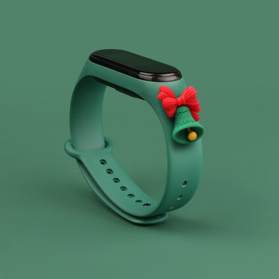 Strap Xmas for Xiaomi Mi Band 3 / 4 Christmas Silicone Strap Bracelet with Bell - Dark Green