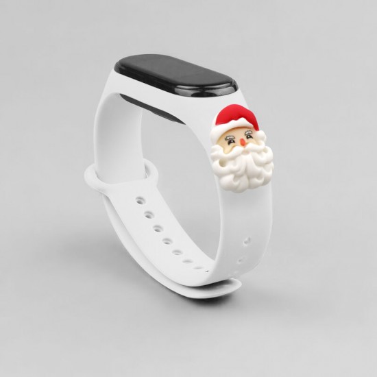 Strap Xmas for Xiaomi Mi Band 3 / 4 Christmas Silicone Bracelet Strap with Santa Claus - White
