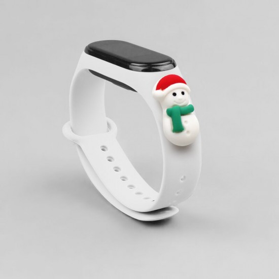 Strap Xmas for Xiaomi Mi Band 3 / 4 Christmas Silicone Strap Bracelet with Snowman - White