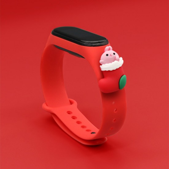 Strap Xmas for Xiaomi Mi Band 3 / 4 Christmas Silicone Strap Bracelet with Sock - Red