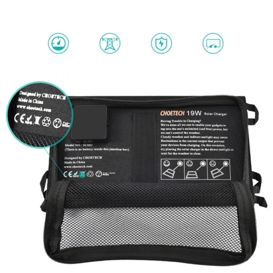 Choetech SC001 solar foldable charger 19W 2x USB-A - black
