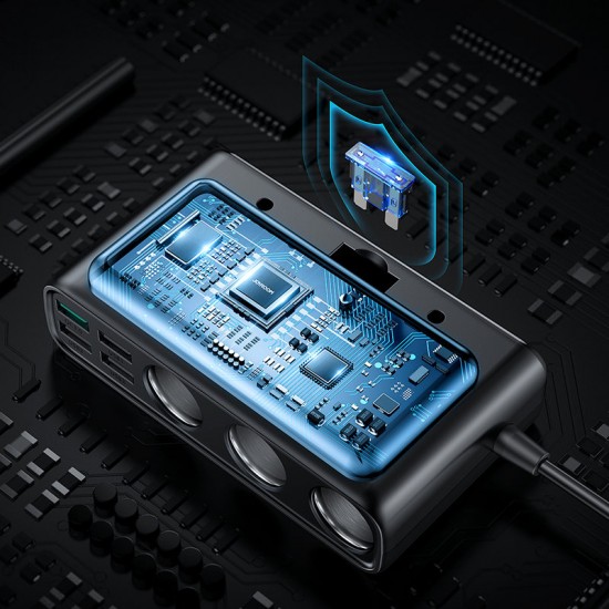 Joyroom JR-CL06 9in1 car charger 154W 5x USB-A / USB-C / 3x cigarette lighter socket PD QC PPS - black