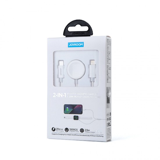 Joyroom uSB Type C 20W PD cable with inductive charger for Apple Watch 1.5m white (S-IW005)