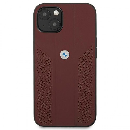 BMW Leather Curve Perforate Case for iPhone 13 - Red