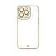 Fashion Case for iPhone 13 Pro Gold Frame Gel Cover White