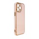 Lighting Color Case for iPhone 13 Pro Max pink gel cover with gold frame